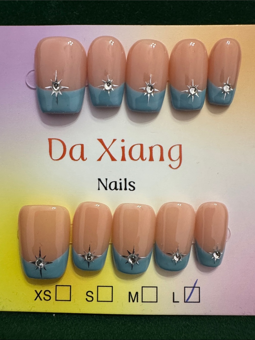 Blue French Tip Press-On Nails with Silver Star Accent
